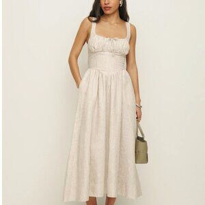 Reformation Cream Striped Midi Dress